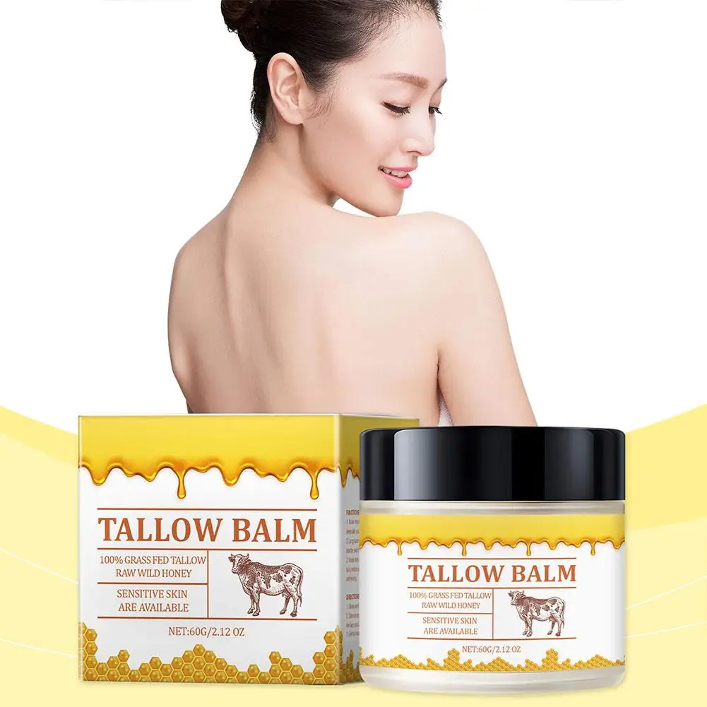 Beef Tallow Paste For Skin Care, 60g Beef Neck Balm, Grass Fed Tallow Wild Honey, Face And Body Whipped Moisturizer For All S3b4