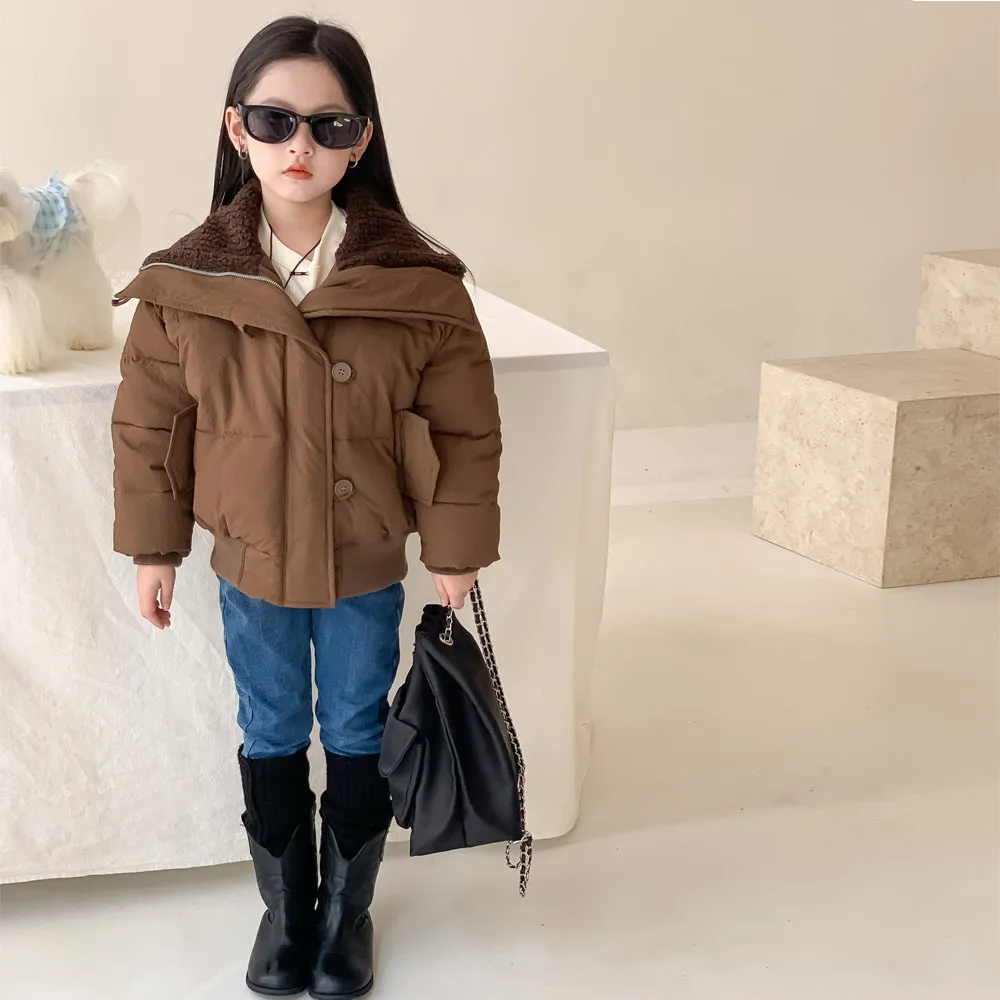 

Girl short cotton jacket 2023 Winter Korean new Korean girl solid color down jacket jacket Fashionable velvet thick