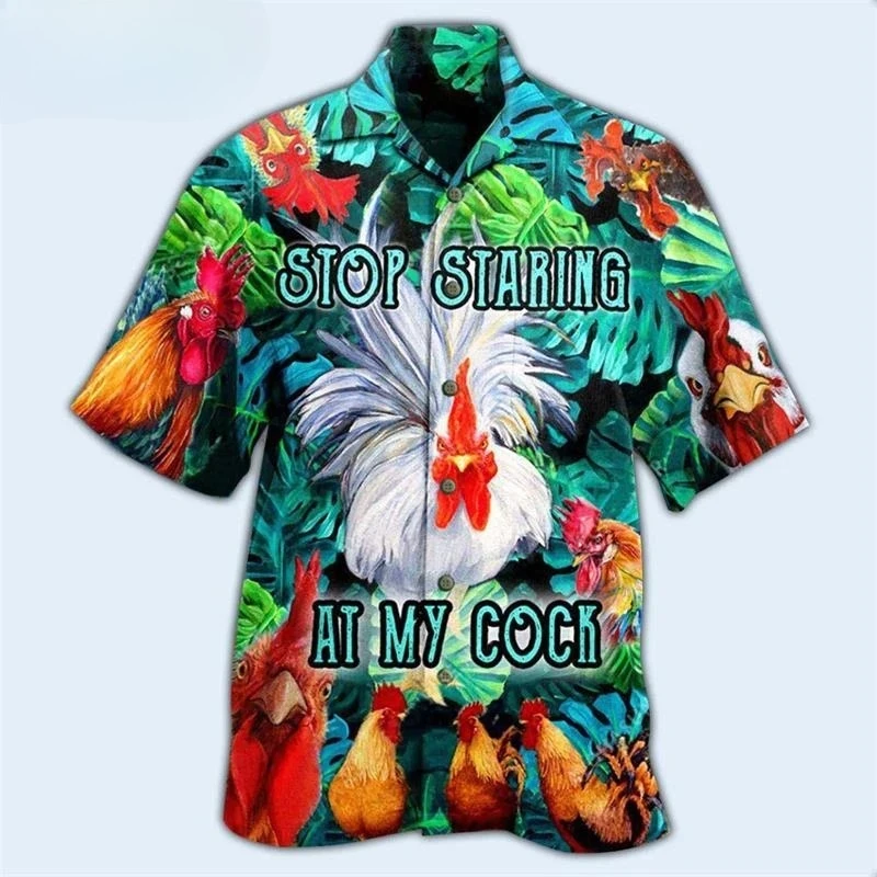 Najnowsze, przewiewne koszulki męskie z nadrukiem 3D, modne i stylowe, z motywem kurczaka, hawajskie topy plażowe z krótkim rękawem, letnie bluzki.