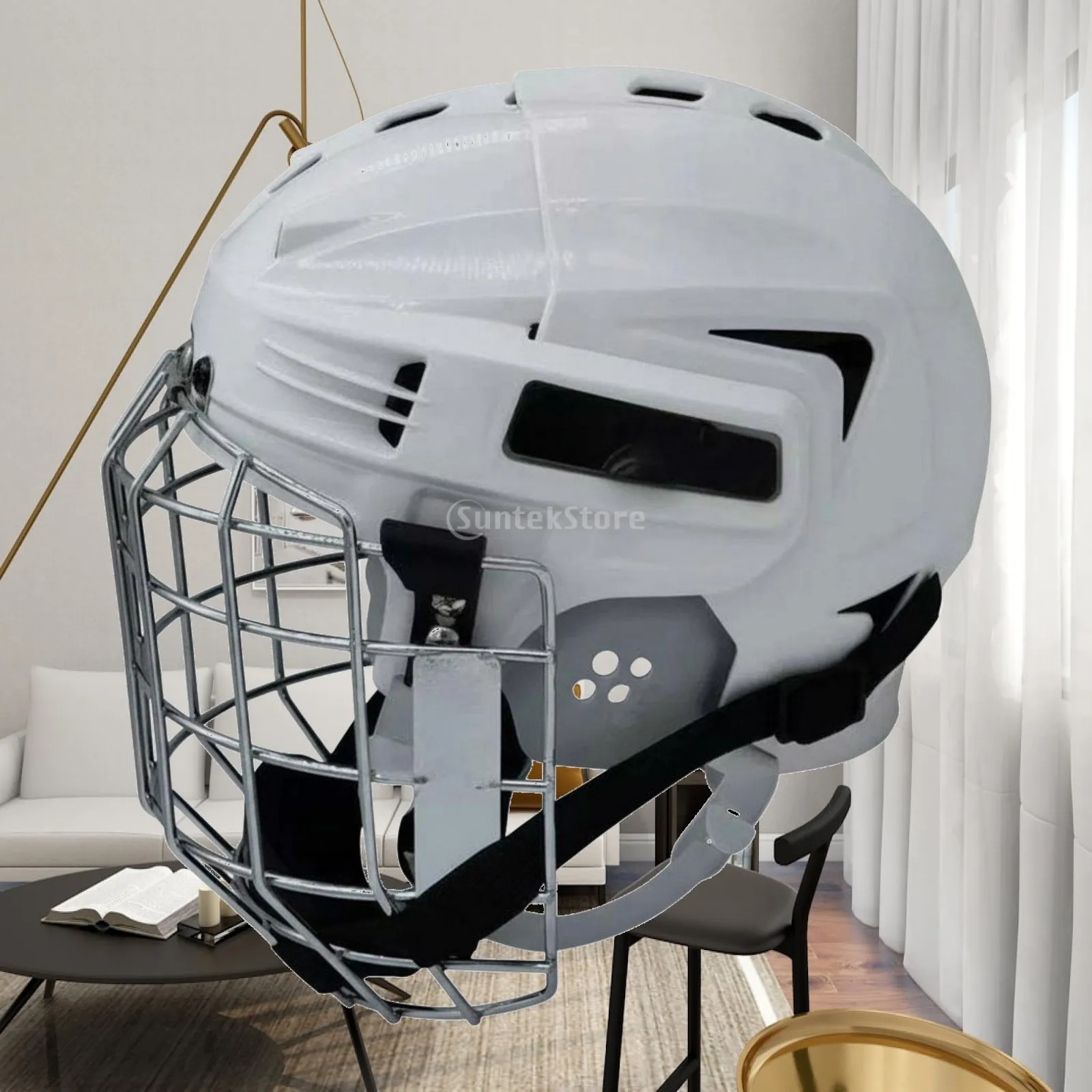 Hockey Helmet with Cage Full Face Protection for Goalie Player ABS EVA Foam Lining Ventilation Ports Secure Fit