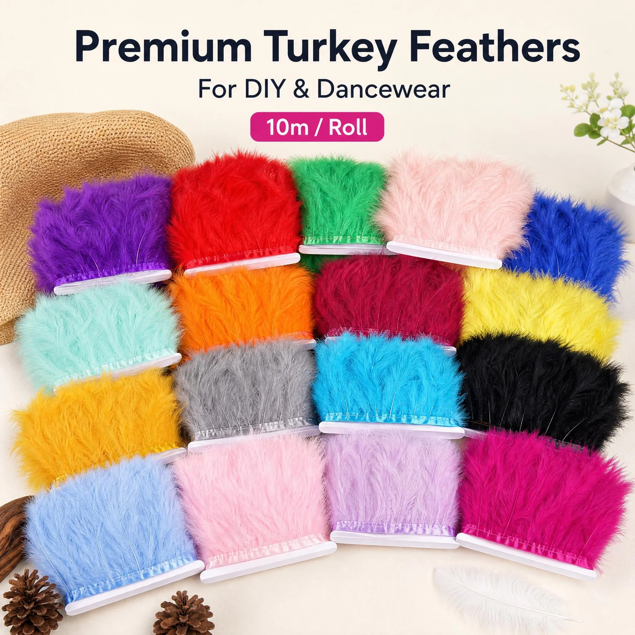 10-15cm Turkey Feather Trim 1-10m Feather Fringe DIY Sewing Costume Clothing Skirt Dress Dance Decoration Accessories
