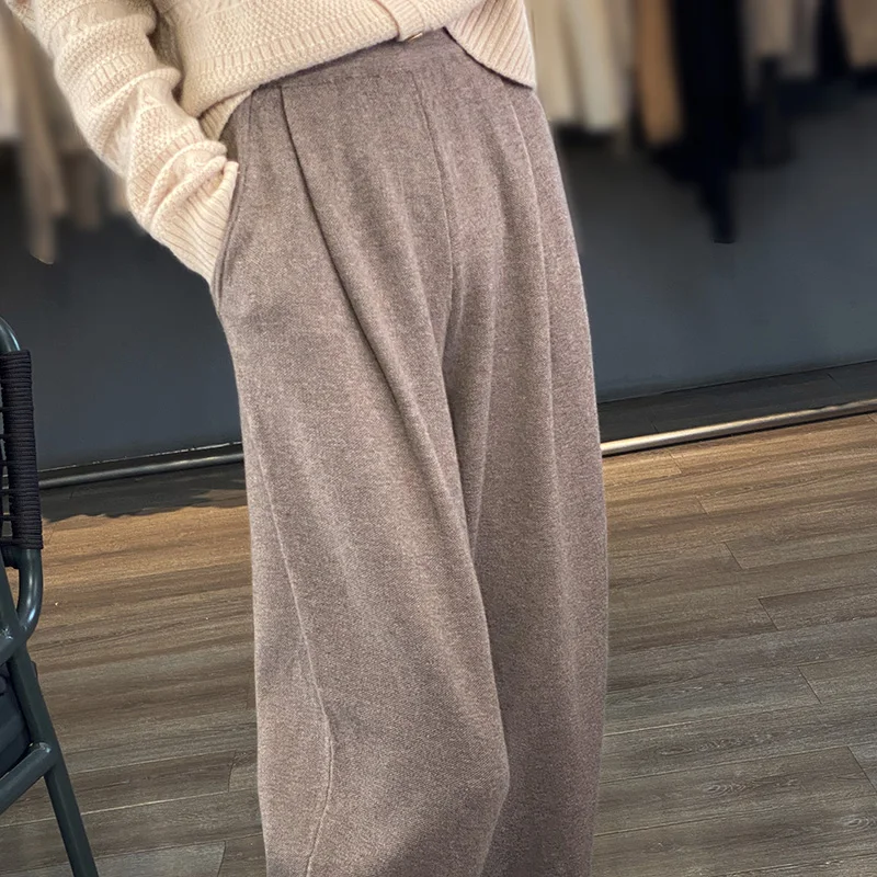 WinvyNee 2024 Wool Pants Ladies High Waist Wide Leg Pants Casual Knitted Trousers Loose Women‘s Pants Clothing Winter D1077010