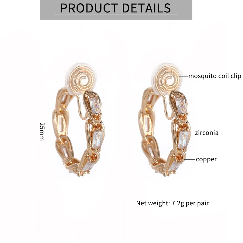 2022 New Elegant C-shaped Zirconia Earrings Without Piercing Mosquito Coil Ear Clips Female Korean Temperament  Earrings Jewelry