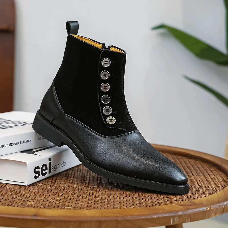 New Men Chelsea Boots Original Side Zipper Buckle Design Retro Gentleman Shoes Business Casual Comfortable Leather Ankle Boots