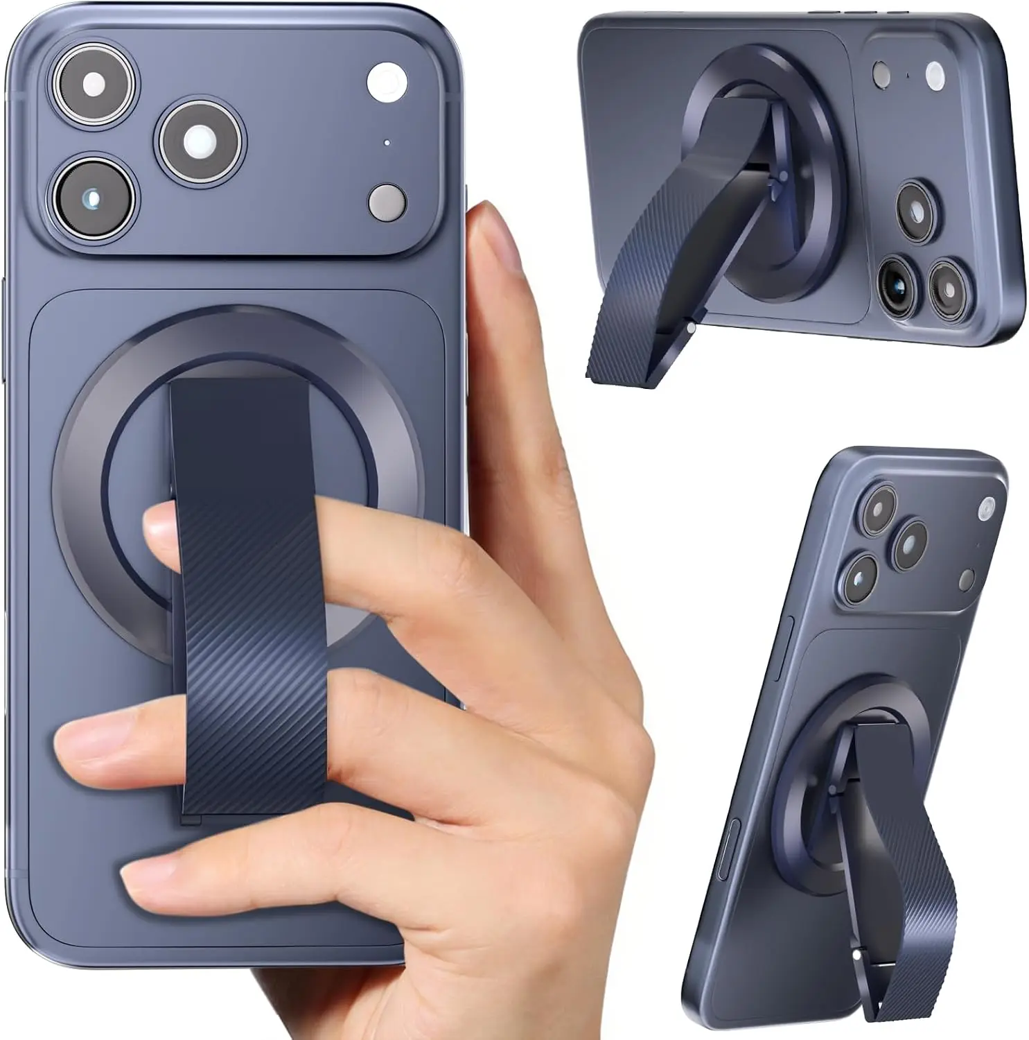 

MagSafe Phone Grip with Silicone Strap, 360° Rotating Stand, Strong Magnetic Holder for iPhone 17/16/15/14/13/12 - Blue