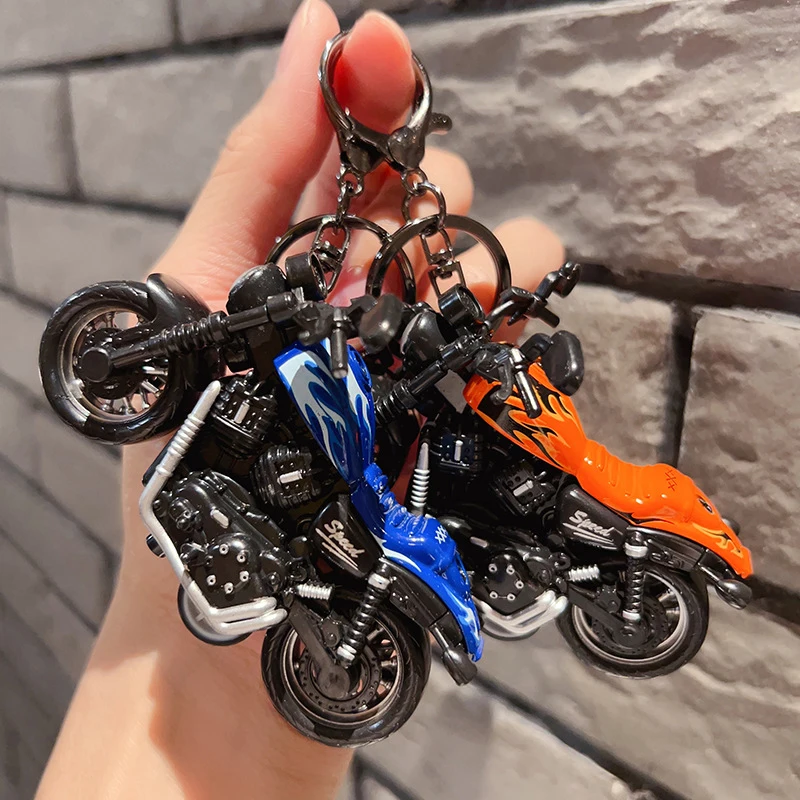 

Cartoon Hip Hop Mini Small Motorcycle Key Chain Creative Personality Couple Bag Tide Cool Toy Model Pendant Small Gift