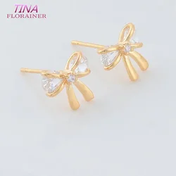 9*10MM 14K Gold Color Plated Brass with Zircon Butterfly Stud Earrings High Quality Diy DIY Jewelry Making Finding Accessories