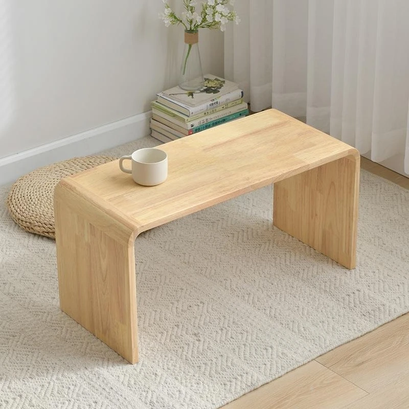 Mesa de centro móvel de madeira maciça com varanda simples