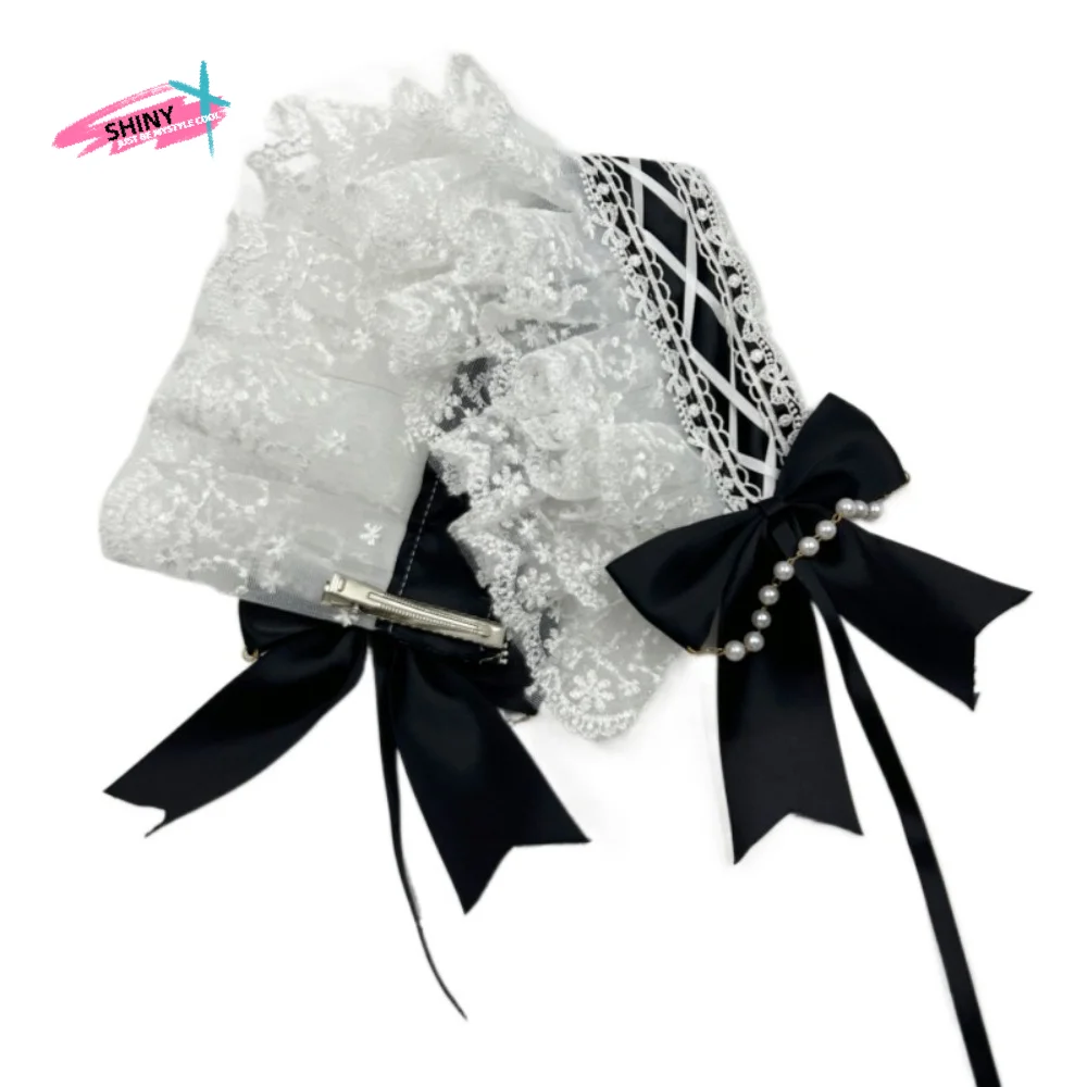 

Cute Sweet Lolita Lace Headband Pearl JK Maid Cosplay Headdress Kawaii Ribbon Bow Lolita Hair Clip Party