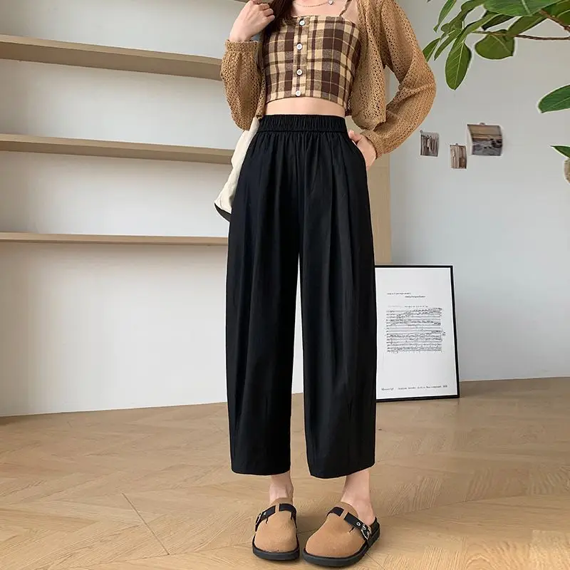 Radish Eight-quarter Quick-drying Protection Casual Women's Spring and Autumn Elastic Waist Ice Tow Leg Pants