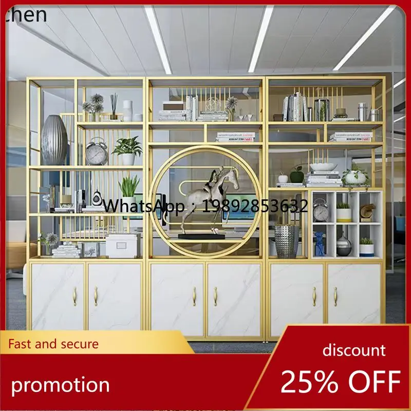 ZMLNew Chinese Style Bogu Rack Office Iron Art Partition Storage Rack Floor-standing Decorative Bookcase Bookshelf Display Rack