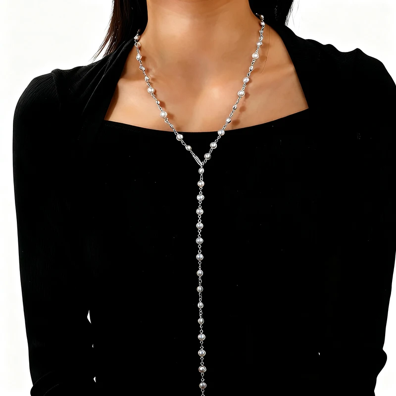 الفرنسية جولة اللؤلؤ سلسلة طويلة شرابة Y قلادة السيدات لطيف سترة سلسلة الاتجاه أنيقة عطلة اكسسوارات Y2K مجوهرات بسيطة