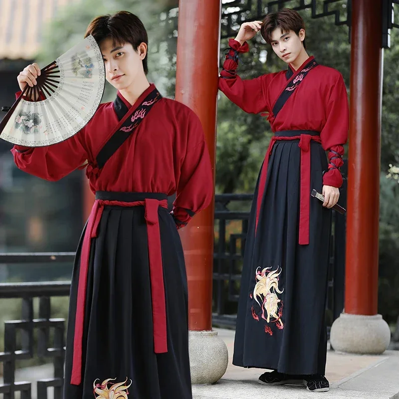 Plus Size 5XL Ancient Chinese Hanfu Men Halloween Cosplay Costume Party Dress Hanfu Black&Red Outfit For Men