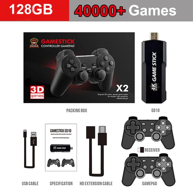 New GD10 Retro Video Game Console 4K HD Output Game Stick Emuelec 4.3 System 2.4G Wireless Controllers 3D PSP/PS1 40Simulators