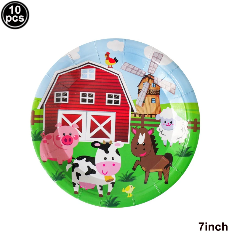 Farm Animals Party Supplies Tableware Chick Sheep Horse Shaped Plate Farm House Cup Napkin Tablecloth Farm Birthday Party Decors