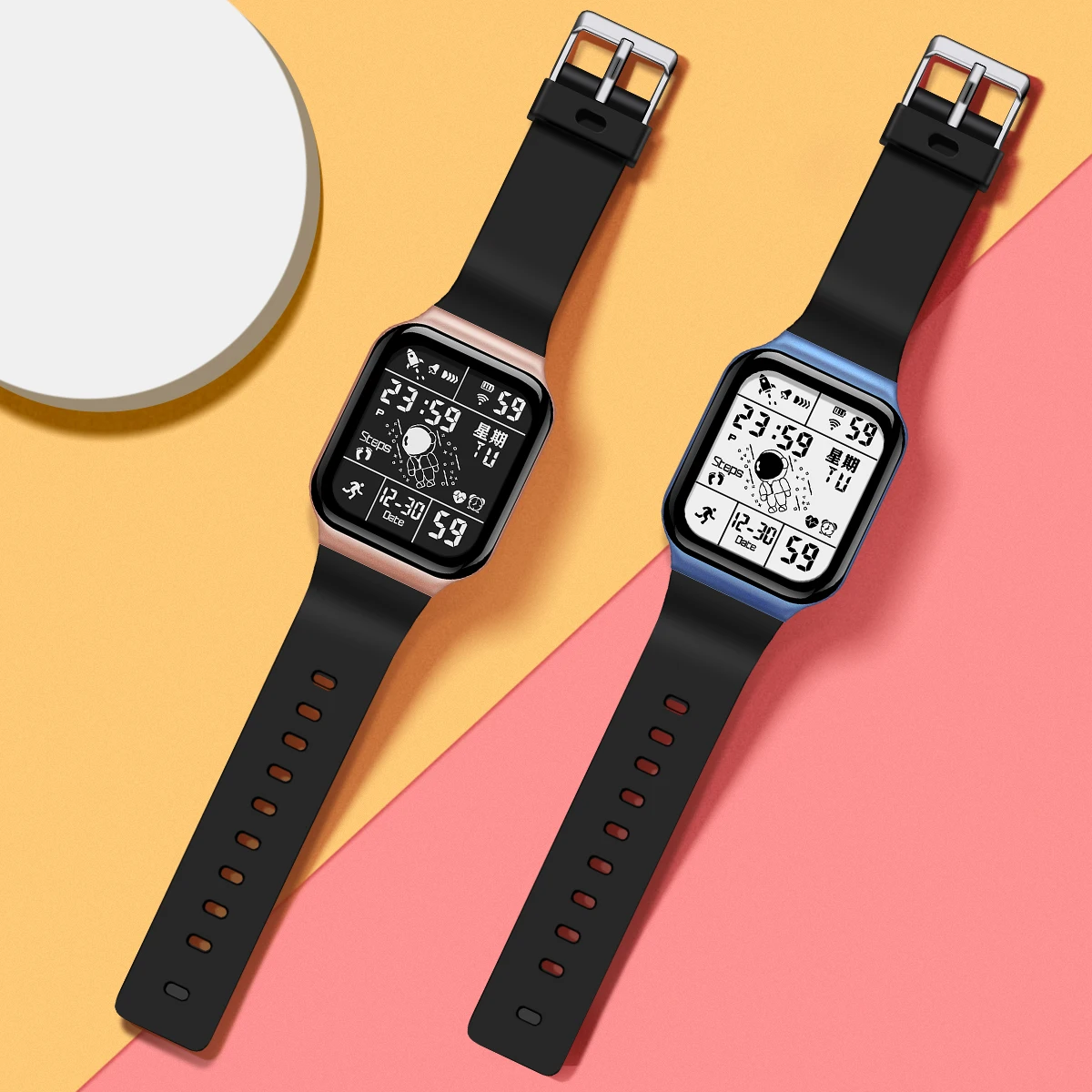 Astronaut square watch male and female student leisure waterproof watch LED sports clock sports watch