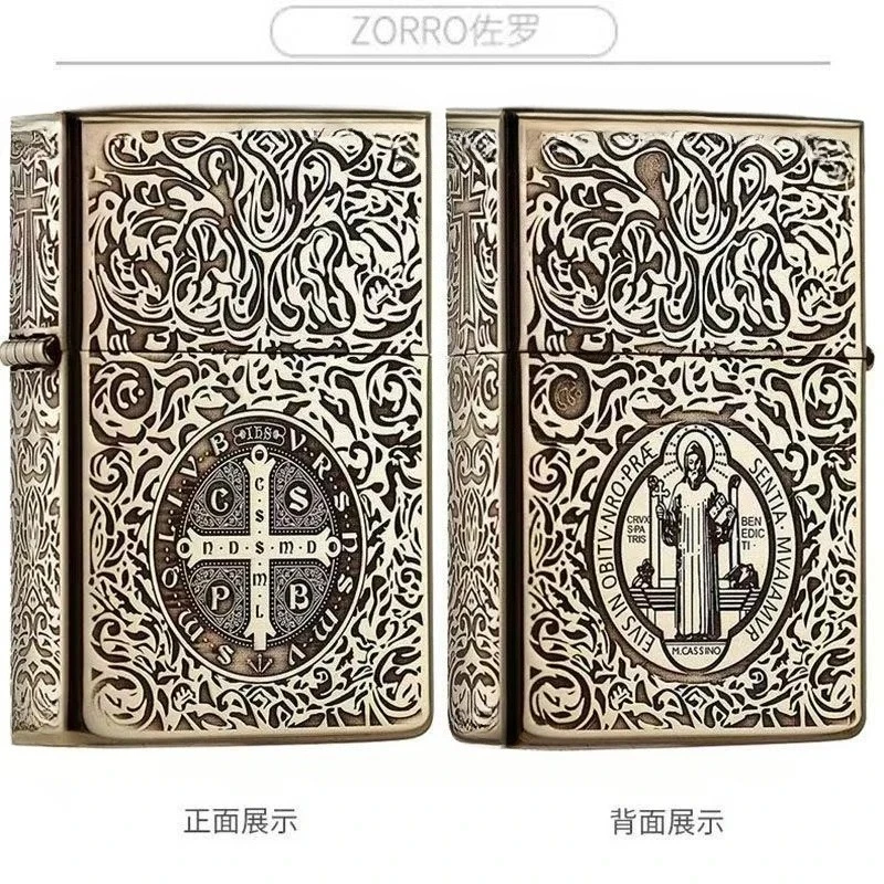 زورو 902 ولاعة بنزين الكيروسين المنحوتة يدويًا باللون الذهبي على الطراز القديم منقوش بأربعة جوانب متعددة الصور هدية لصديقها الحنين #5