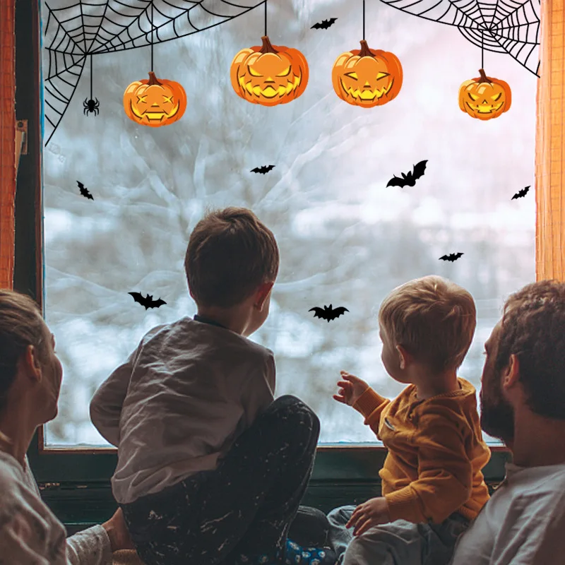 ملصق نافذة لتزيين الهالوين، ملصق نافذة إلكتروستاتيكي بهيكل الخفافيش، ملصق نافذة إلكتروستاتيكي على شكل عنكبوت اليقطين #1