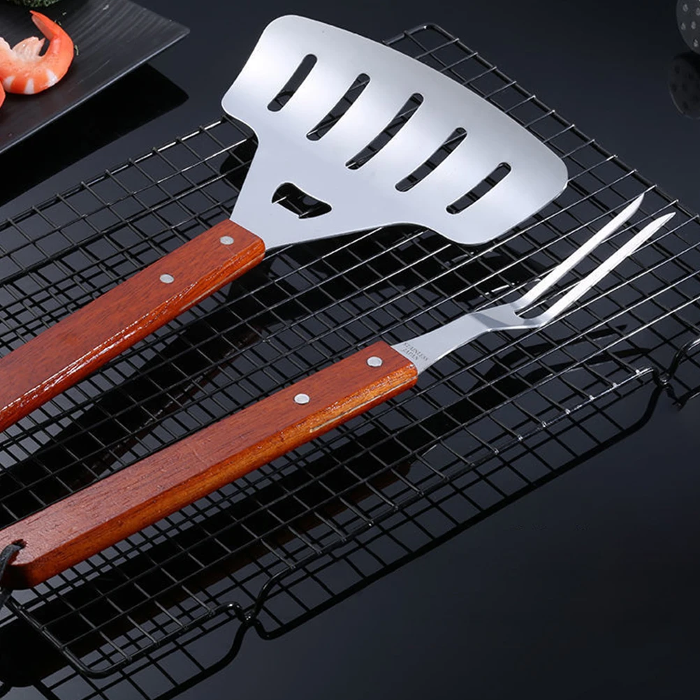 

Barbecue Fork Grill Stick Set Stainless Steel Skewers Metal Kebabs Carving Roasting BBQ Tools 12 Inch Portable