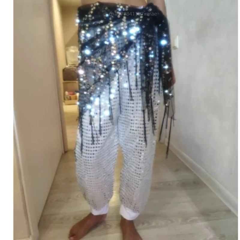 Новый интернет-знаменитый шарф для джазовых танцев, поясная цепочка для уличных танцев, аксессуар с блестками, треугольный шарф, универсальный пояс с кисточками