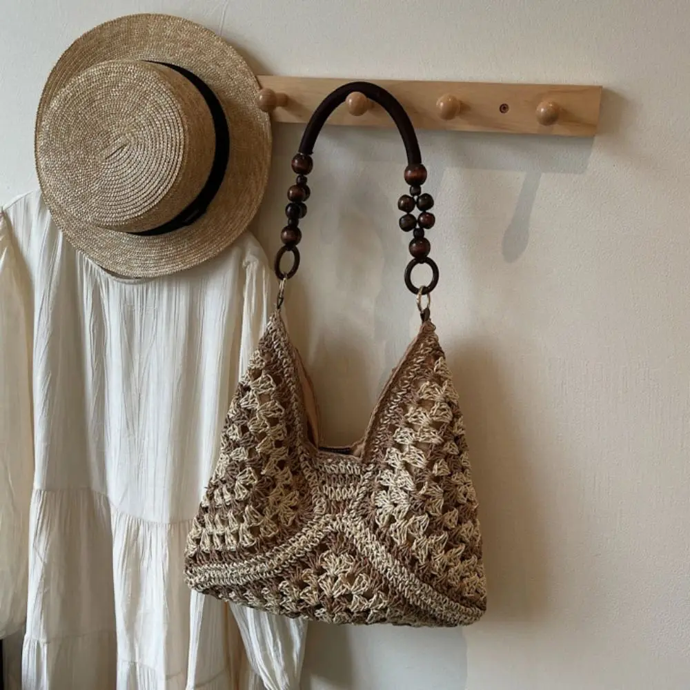 بسيطة الجوف خارج القش حقيبة من القماش حقيبة يد الشاطئ سعة كبيرة البوهيمي حقيبة شاطئية حمل حقيبة دلو حقيبة جوفاء حقيبة كتف السفر