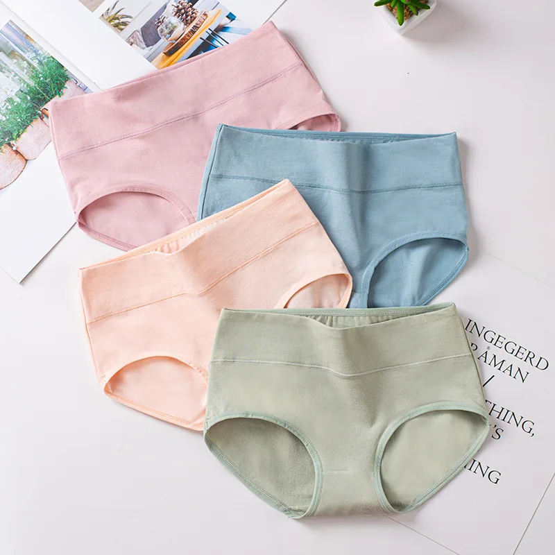 Pure Color Combed Cotton Panty High Waisted Panty Seamless Comfortable Warm Intimate Lingerie For Women Girls Underpant Panties