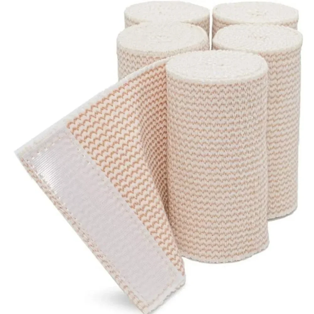 Cotton Elastic Bandage, 4 Inch x 13-15 feet Stretched Length with Hook and Loop Closure, Latex-Free Compression Bandage