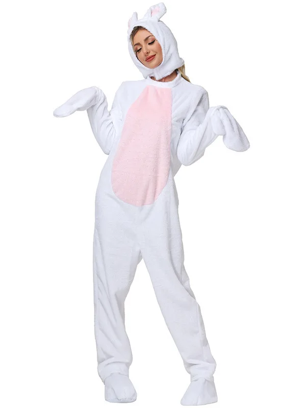 زي أداء نيسيي على شكل أرنب أبيض للهالوين ملابس لمرحلة لعب الحيوانات للبالغين من ألياف البوليستر 00% تقليدية... #3