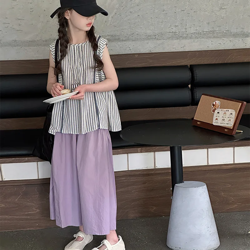 

Summer Girls' Sleeveless Vest Set, Children's Clothing New Product Girls' Wide Leg Pants Two-piece Set, Loose Fit