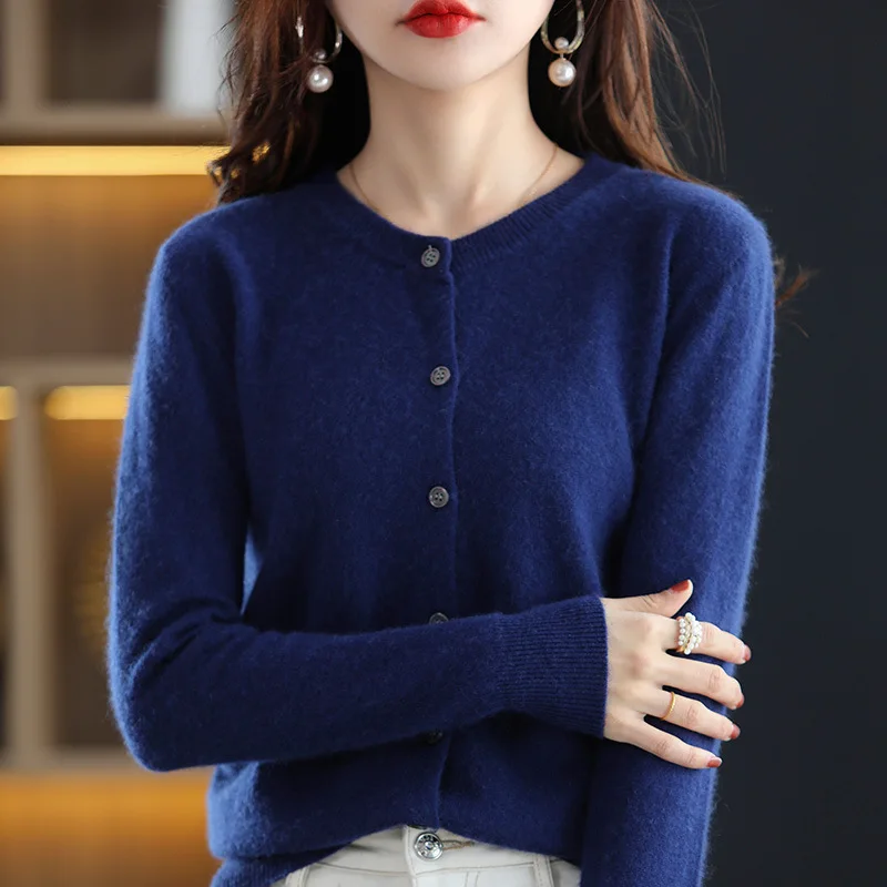 

Women Cardigans Autumn Winter Single Breasted O-neck Knitted Sweater Spring Fashion Short Knitwear Solid Cardigan Female Tops