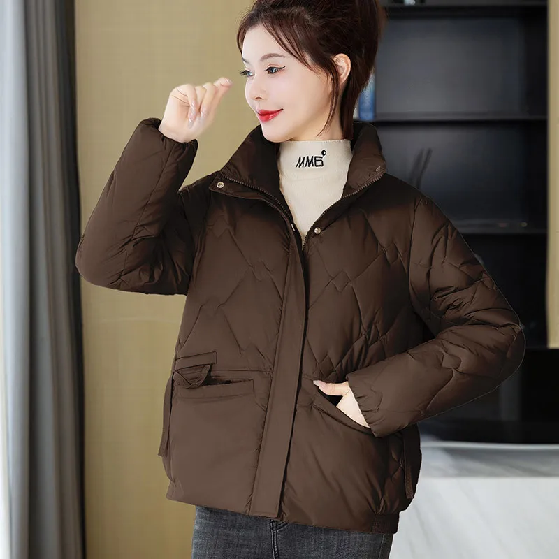 2024 neue Winter Jacke Frauen Parkas Casual Grundlegende Mantel Stehkragen Warme Unten Baumwolle Gepolsterte Kurze Jacke Weibliche Outwear Kleidung