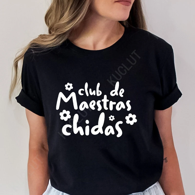 Trendy Spanish Bilingual Teacher T-shirts Women's Short Sleeve Clothing  Dual Language Tees Espanol Teacher Shirt for Women Tops