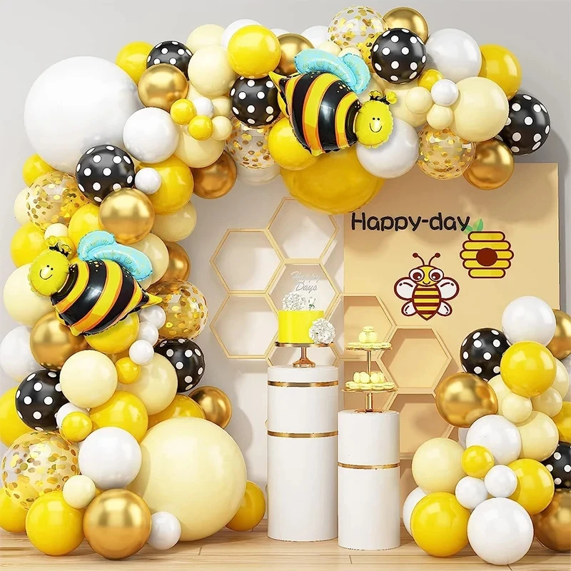 118Pcs A set of yellow bee themed balloon arch wreath set, boys and girls happy birthday party baby shower decoration