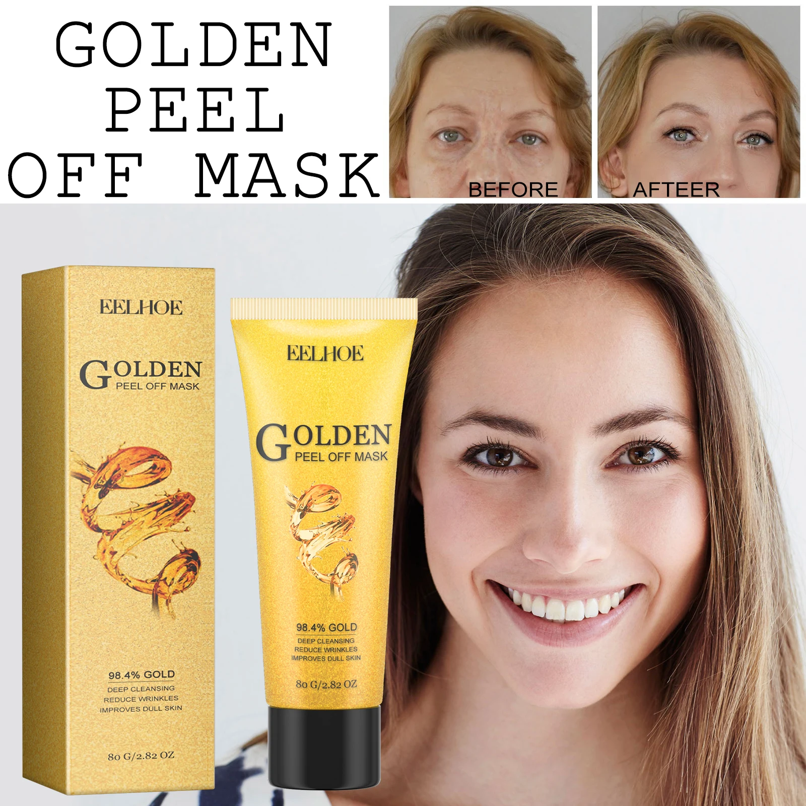 24K Gold Foil Peel-Off Facial Mask Deep Cleansing Shrink Pores Tear Off Mask Oil-Control Moisturizing Brighten Skin Care Product