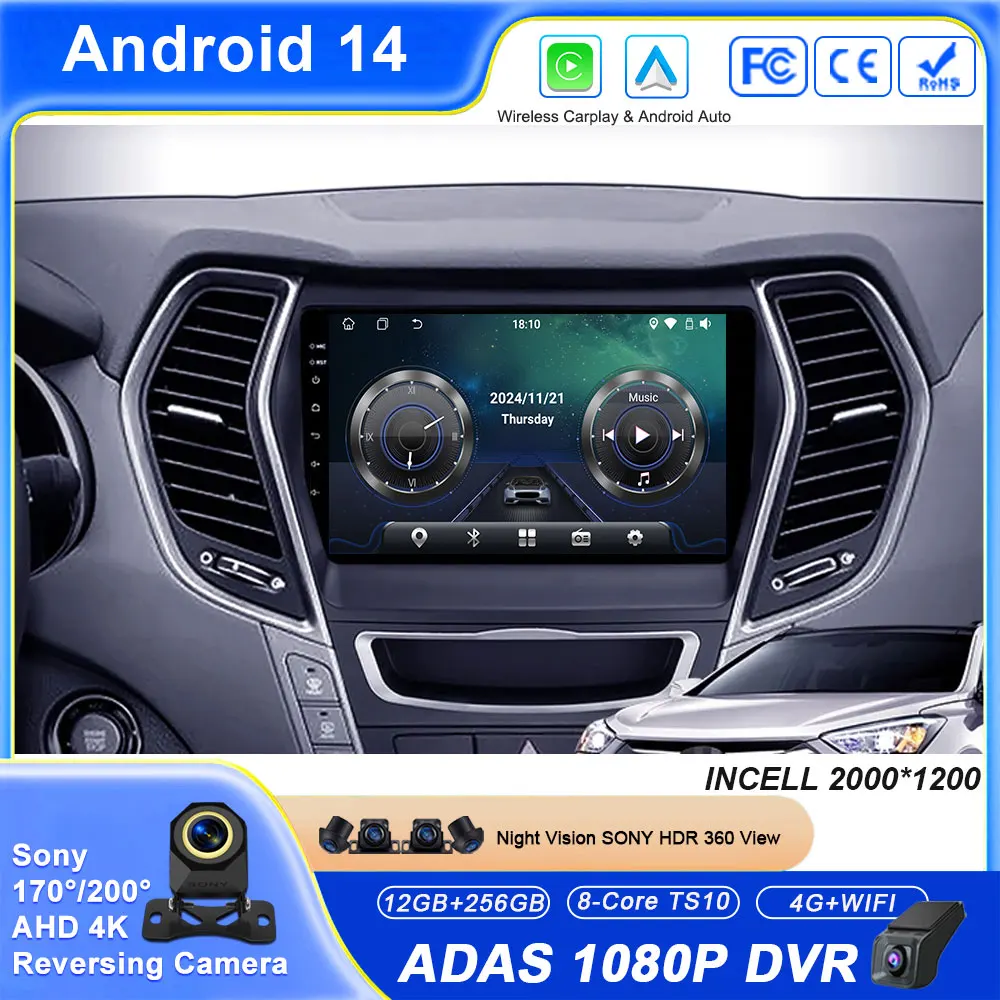 

Android 14 Car Radio For Hyundai Santa Fe 3 2013 - 2016 Car Radio Multimedia Player WIFI BT No 2din DVD Navigation GPS Carplay