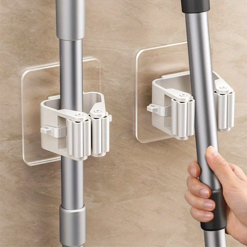 Non Marking Adhesive Mop Storage Rack, No Drilling Installation, Strong Load-bearing, Suitable for Bathrooms, Balconies,Kitchens