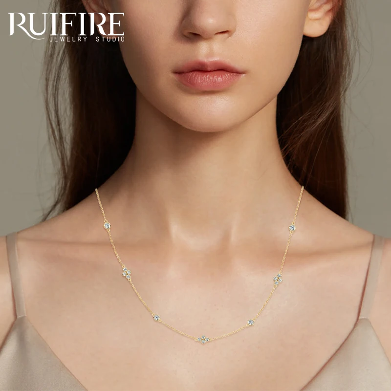 

RUIFIRE Moissanite Choker Necklaces S925 Sterling Silver White Gold Plated Clavicle Chain Necklace For Women Neck Jewellry Gift
