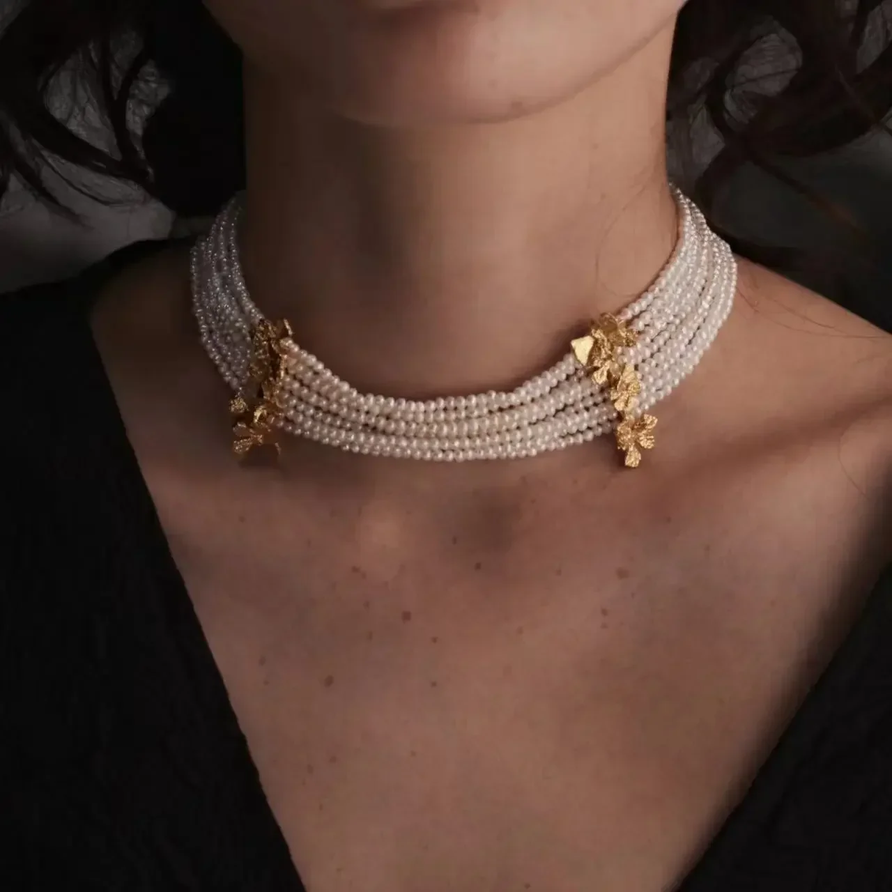 Europe America Multi Layer Pearl Necklace Choker Women Retro Elegant Jewelry Trend