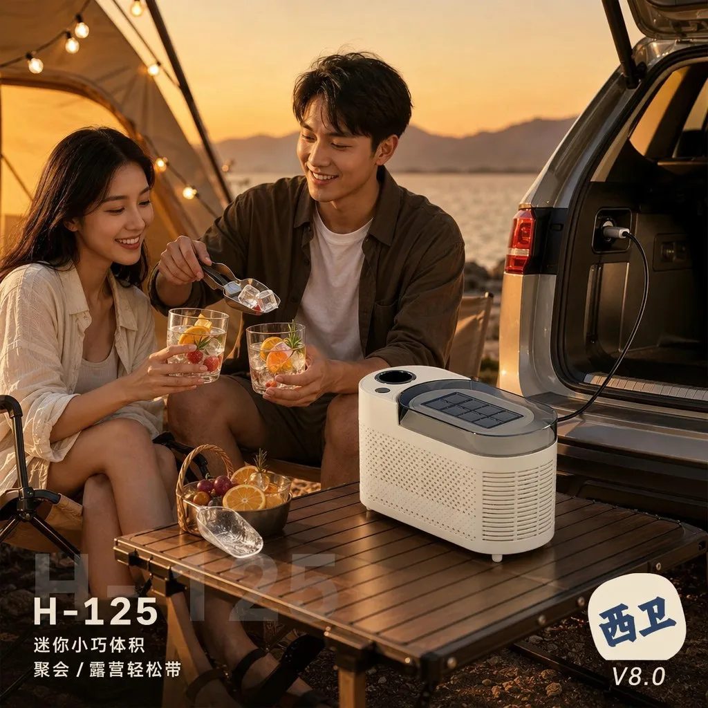 【CHIMU HOME】 Smart Mini Ice Maker Portable Countertop Fast Cooling Auto Clean for Home Office Dorm Car Camping AC/DC 8 Cubes
