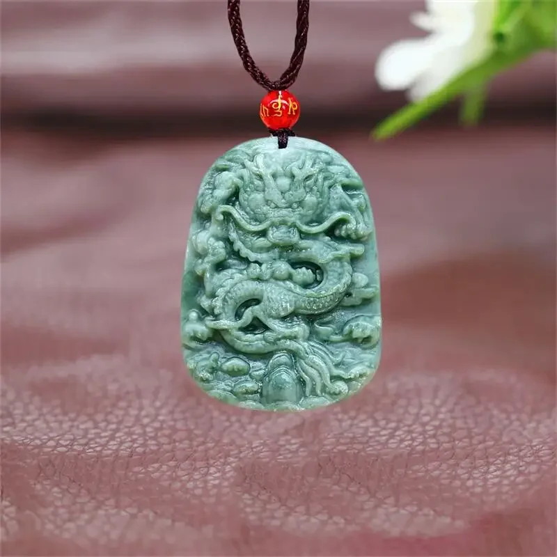 

Jade Dragon Pendant Necklace Chinese Jewelry Accessories Gift Natural Carved Gifts for Women Green Amulets Real Vintage Men Man