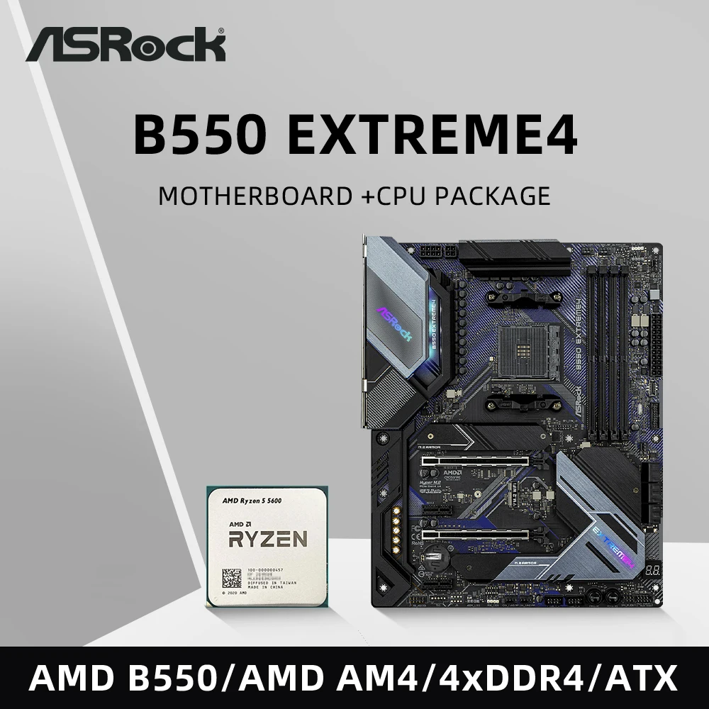 

Комплект материнской платы ASRock B550 EXTREME4 с процессором Ryzen 5 5600, 4xDDR4, 4733 МГц, M.2 NVME HDMI, материнская плата AMD B550 ATX AM4