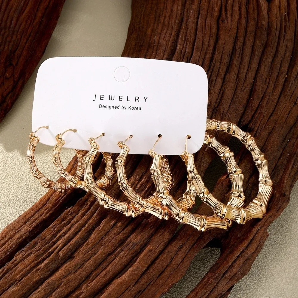 

Trendy Punk Bamboo Circle Earrings Set Exaggerated Bamboo Joint Hoop Earring Versatile Vintage Metal Jewelry Gift for Women