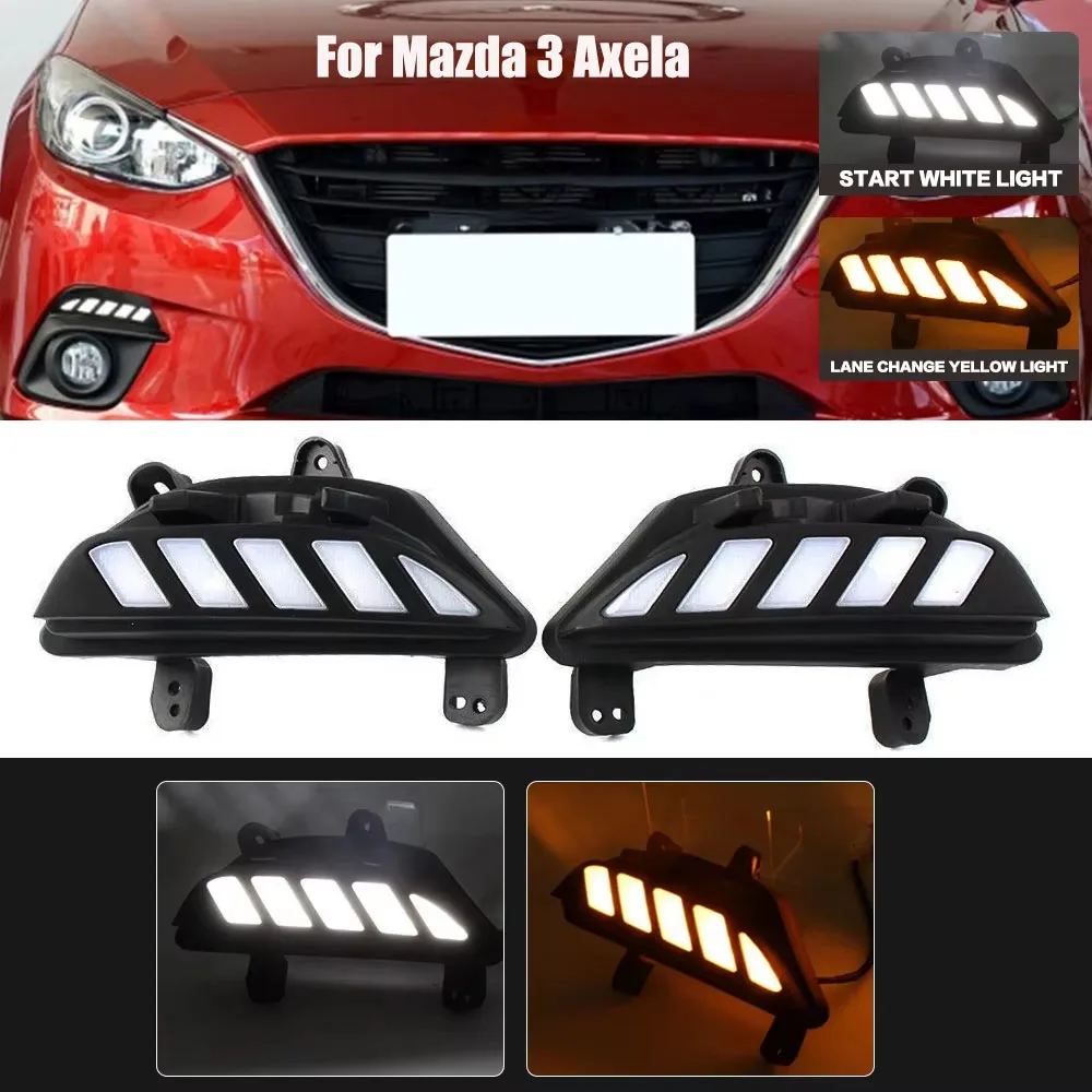 1 Pair Dual Color LED DRL Dynamic Turn Signal Light Fog Lamp Cover For Mazda 3 Axela 2014-2016 Plug and Play