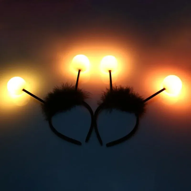 Women Girl LED Light Ball Blinking Headband Feather Bee Antenna Hair Wear Party Birthday Gift Luminous Costume navidad Festival