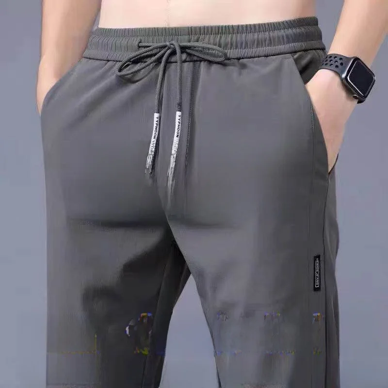 

Ice Silk Casual Pants Men's Summer Thin Air Conditioning Long Trousers Elastic Business Loose Waist Large Size Straight Leg P...