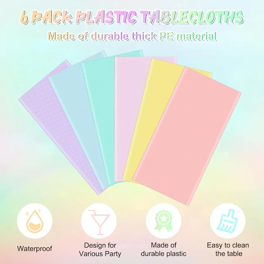 6 قطعة مفارش المائدة الباستيل قوس قزح مزيج اللون البلاستيك مفرش المائدة المتاح مستطيل الجدول كوف لاستحمام الطفل الزفاف الزفاف Eas