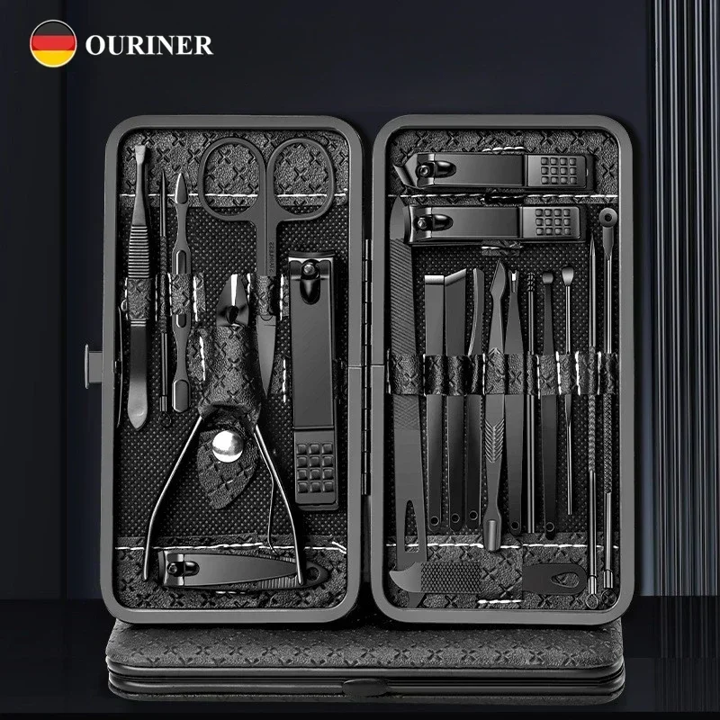 ‌ Juego de manicura de acero inoxidable, estuche plegable duradero y afilado, Kit esencial para lima cortaúñas ‌