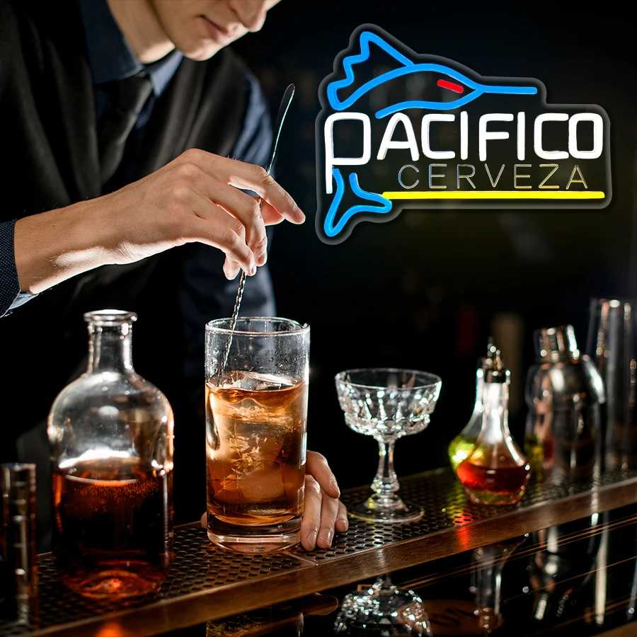 لافتة نيون من Pacifico لديكور الحائط، لافتة مضيئة لديكور الكهف للرجال، بار، فندق، نادي، مطعم، هدايا عيد الميلاد وحفلات أعياد الميلاد