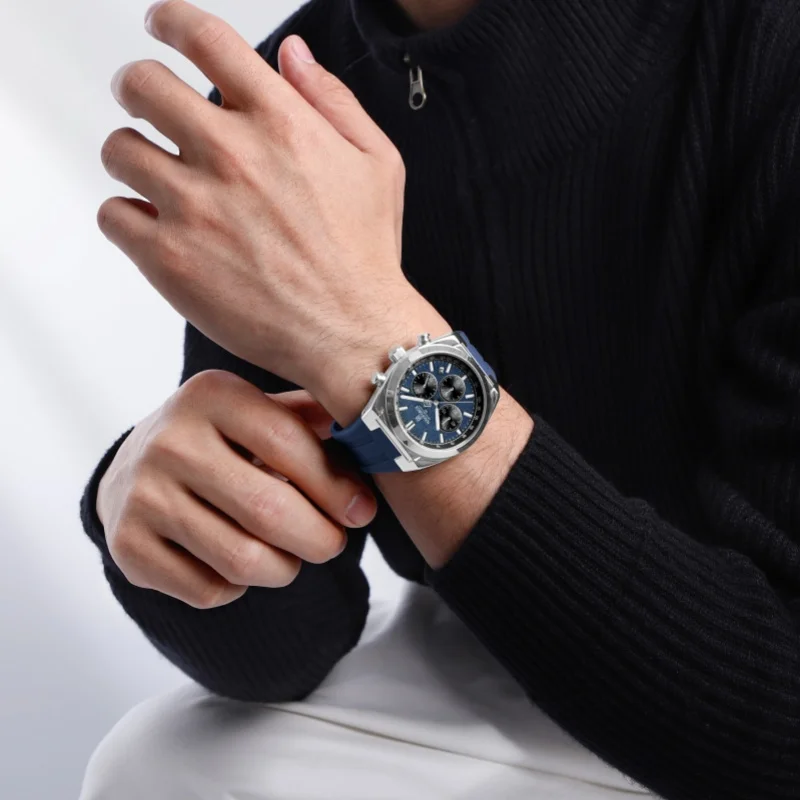 NAVIFORCE 8080 Fashion Quartz Watches for Man Chronograph Calendar Luminous Waterproof Silicone Strap Outdoor Sports Men Watch