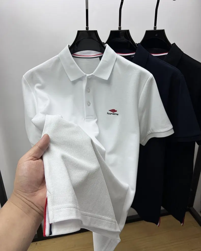 

Designer Brand Men's Polo Shirt Summer New Lapel Letter Embroidery Short Sleeve Hem Slit T-Shirt Korean Business Simplicity Men